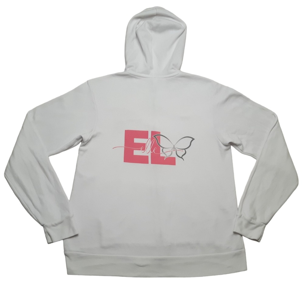 Bella Canvas Full Zip Hoodie Womens L White Butterfly Graphic Minimalist Y2K